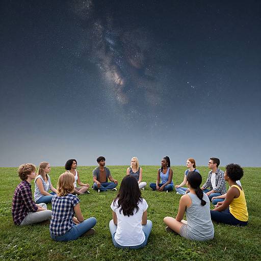 Diverse Group United Under Starry Sky