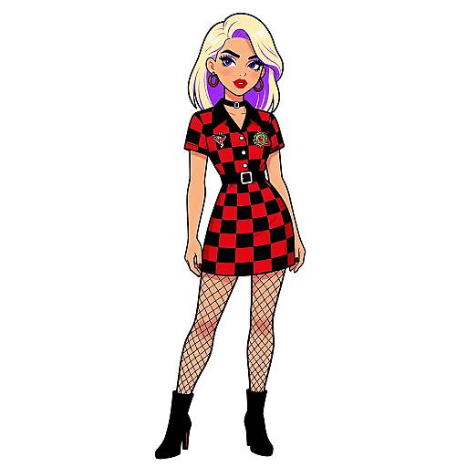 Punk-Inspired Woman in Checkered Dress