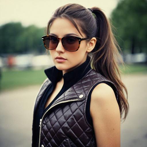 Young Woman in Sunglasses and Leather Vest