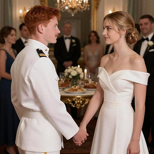 Young Couple in Formal Attire Holding Hands