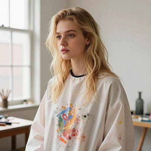 Strawberry Blonde Artist in Studio