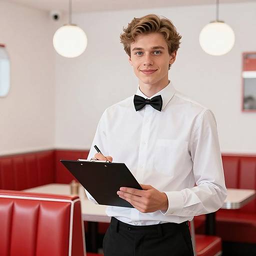 Young Male Waiter in Retro Diner