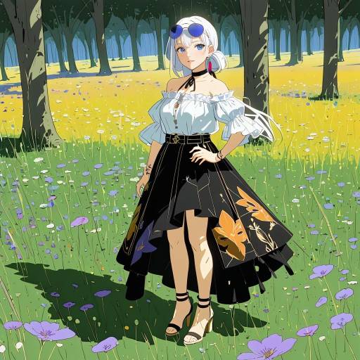Serene Meadow Girl in Stylish Attire