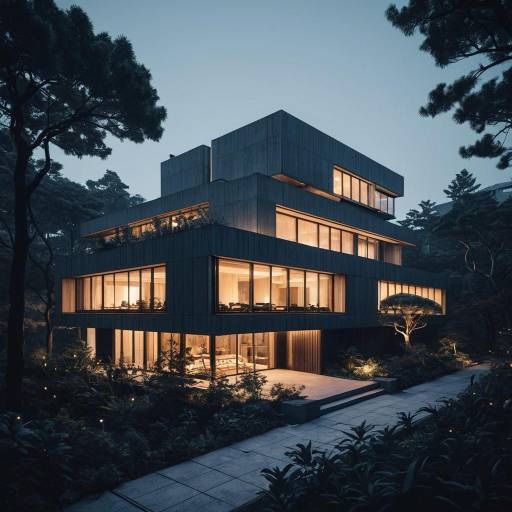 Brutalist Luxury House at Dusk Brutalist Luxury House at Dusk