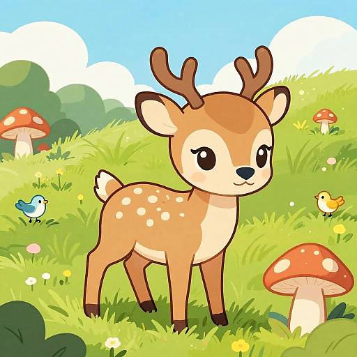 Whimsical Cartoon Baby Deer in Glade