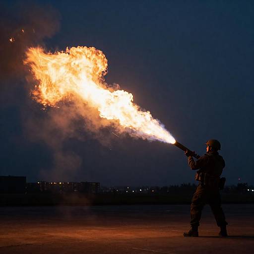 Soldier Fires Fiery Rocket at Twilight