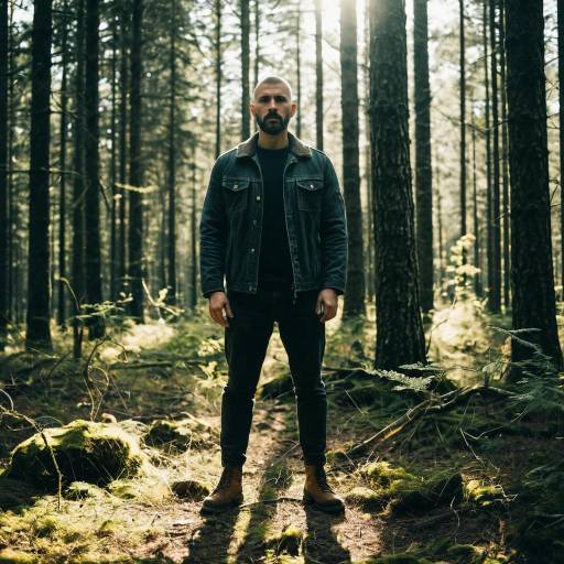 Wiry Man in Sunlit Forest Clearing
