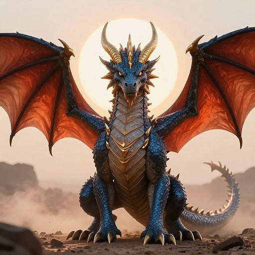 Majestic Blue-Gray Dragon at Sunrise