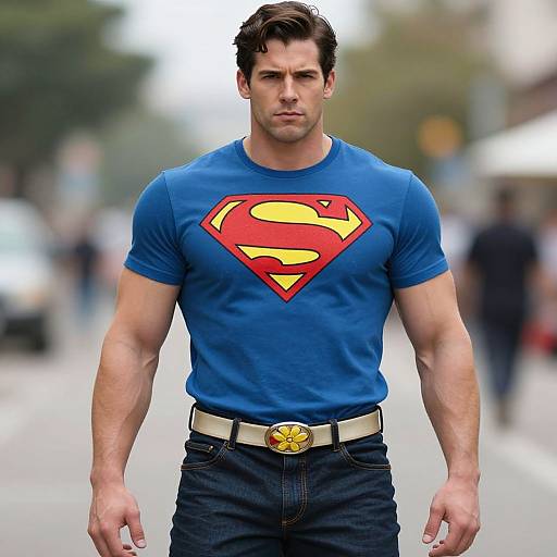Realistic Superman Muscle Shirt Boy Outdoors