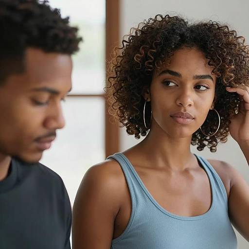 Pensive Young Black Woman and Man Indoors