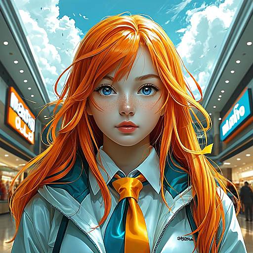 Ultra Detailed Orange-Haired Girl Illustration