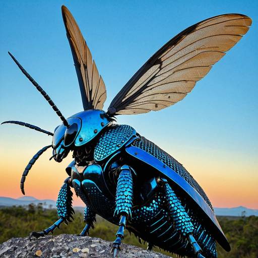 Futuristic Blue Armored Beetle Sculpture