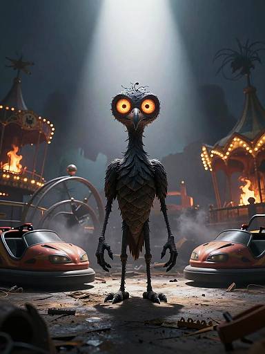 Spooky Vulture in Ruined Carnival