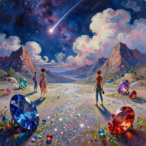 Vivid Gemstones in Cosmic Sci-Fi Landscape