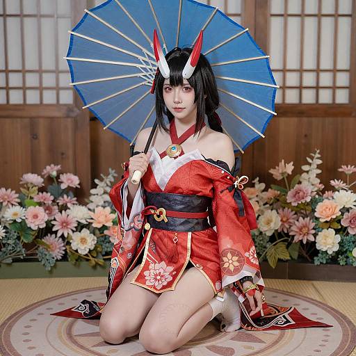 Japanese-Inspired Cosplayer with Umbrella