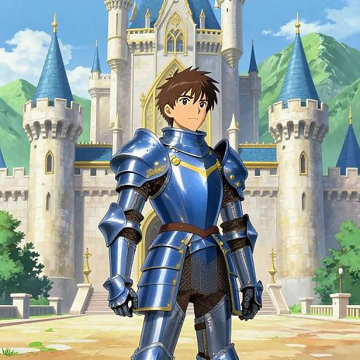 Brave Knight in Majestic Castle Courtyard