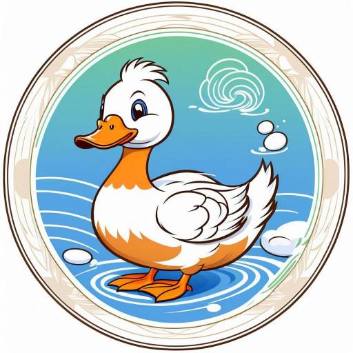 Cartoon Duck Illustration in Blue Circular Frame