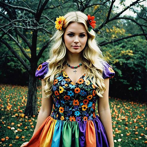 Charming Halloween Lady in Colorful Dress