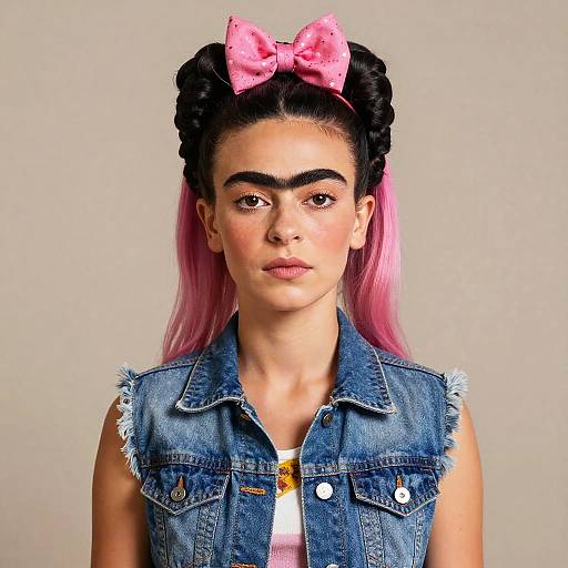 Young Woman with Pink Hair and Frida Kahlo Inspired Look