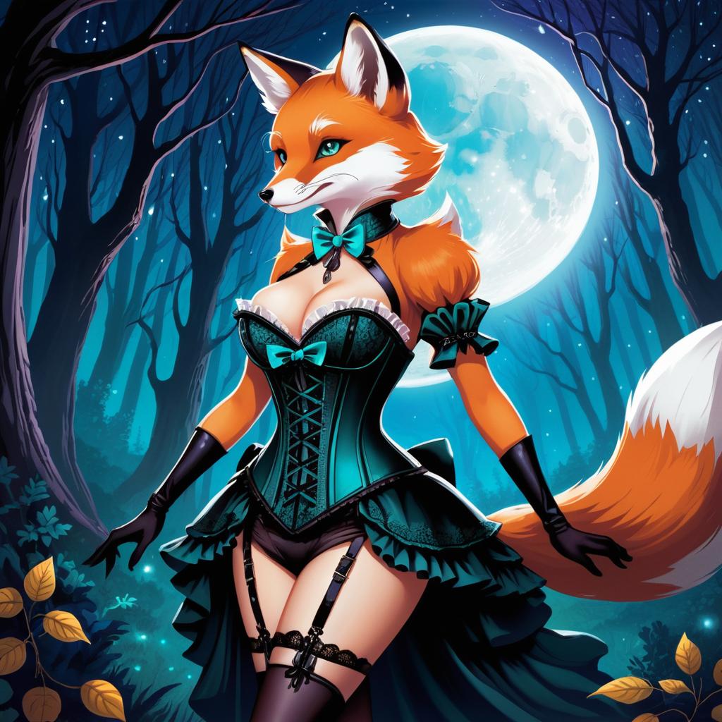 Vibrant Ecchi Fox in Moonlit Forest