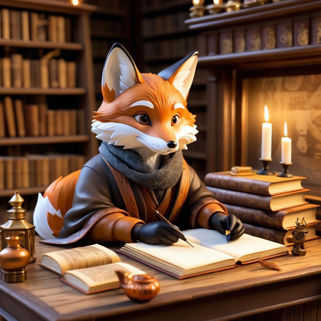 Whimsical Fox Writer in Cozy Study