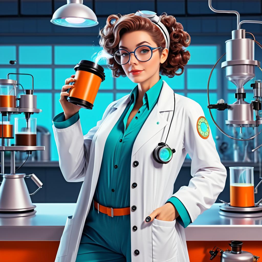 Eccentric Female Scientist in Quirky Lab Coat