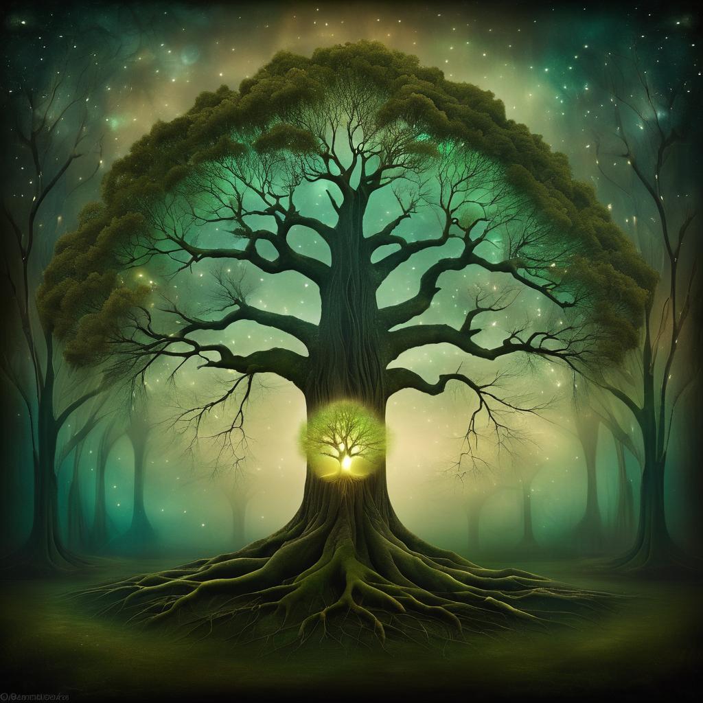 Ethereal Ancient Tree with Glowing Roots