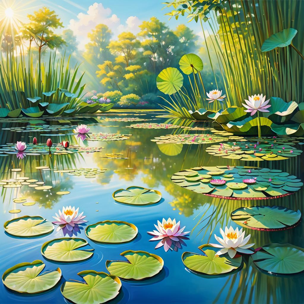 Serene Water Lily Pond in Afternoon Light