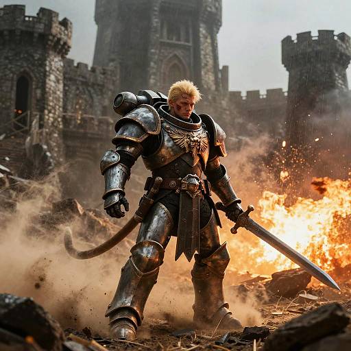 Battle-Worn Blonde Knight in Ruins