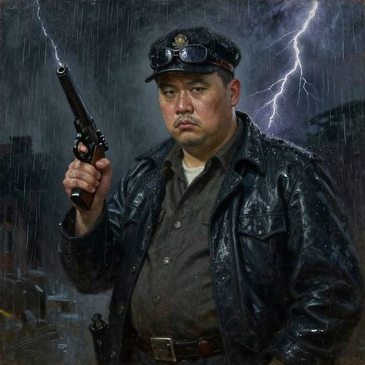 1940s Asian Detective in Rain