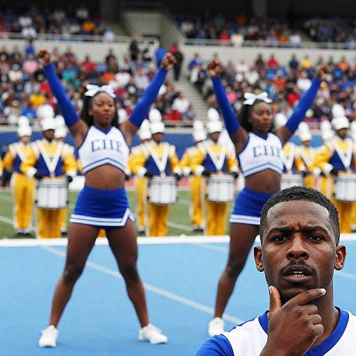 Cheerleading Performance with Intense Spectator Close-Up