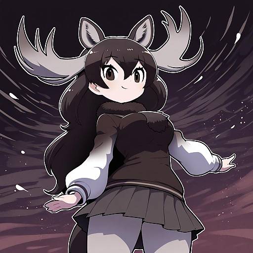 Illustration of Moose (kemono friends), kemono friends in the style of Nollety