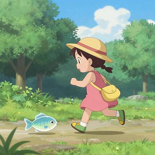 Anime Girl Running Towards Transparent Fish