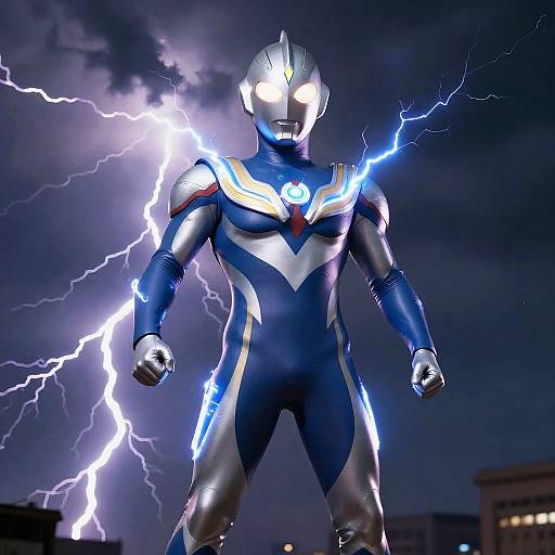 Futuristic Lightning Superhero Pose