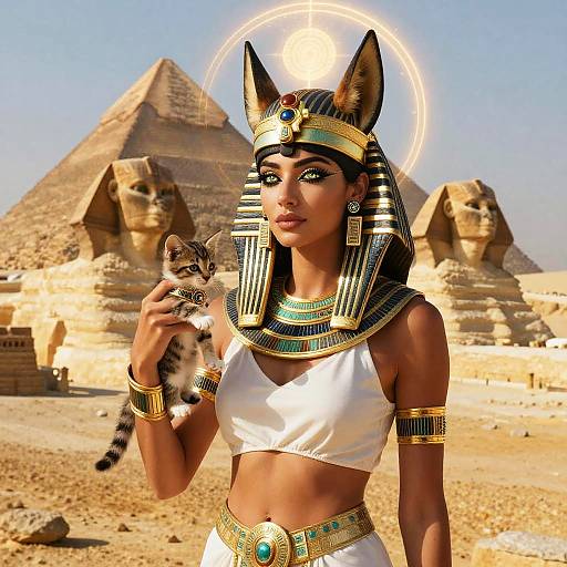 Photoreal Techwear Egyptian Goddess with Kitten