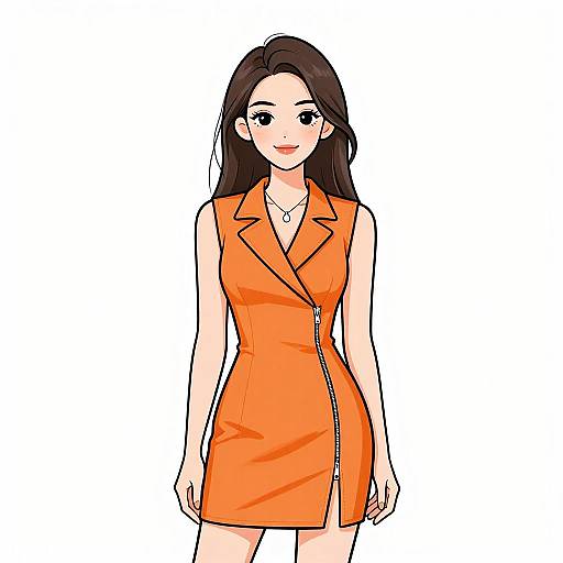 Smiling Woman in Vibrant Orange Dress