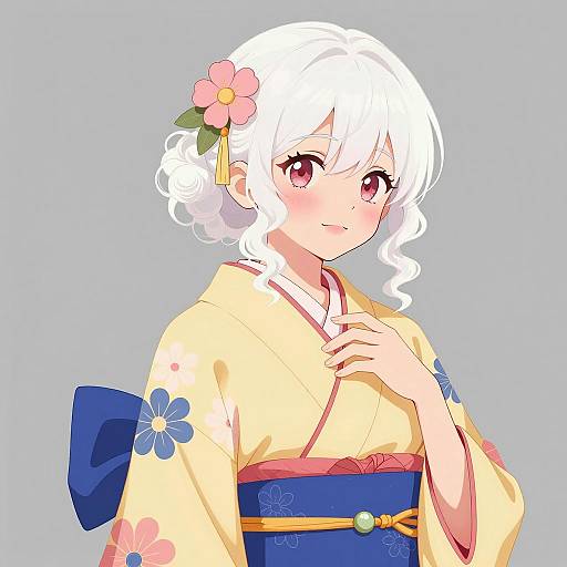 Anime Girl in Kimono with Floral Patterns