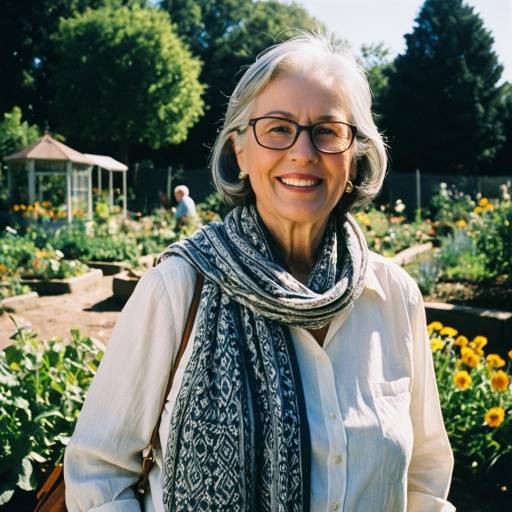Carefree Elder Woman in Community Garden