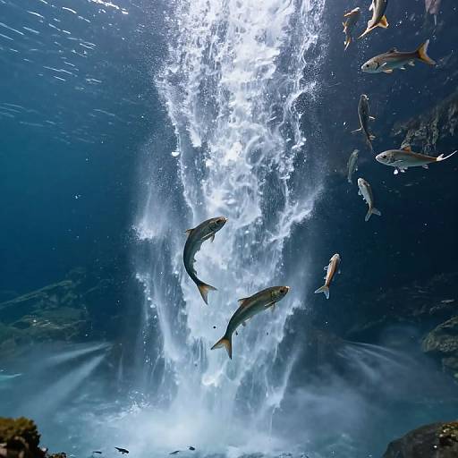 Surreal Inverted Waterfall and Leaping Fish