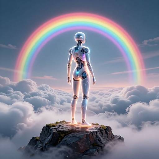 Cybernetic Figure on Metaphysical Horizon