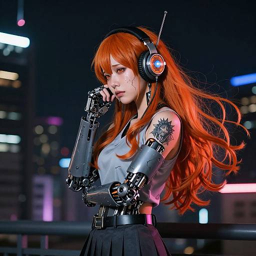 Cyberpunk Cowboy Girl in Neon City