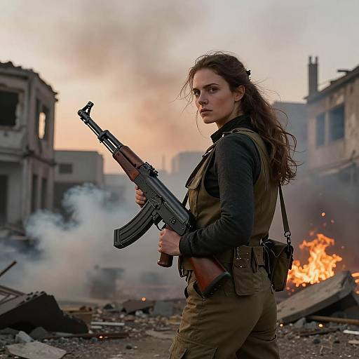 Cinematic Warrior in a Ravaged City