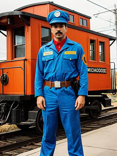 Man in Michael J. Caboose Cosplay Costume