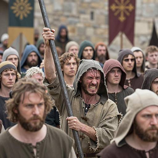 Dynamic Medieval Gathering with Intense Figures