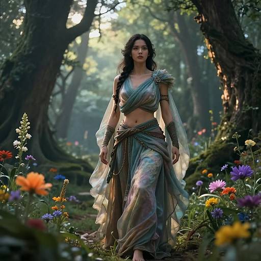 Ethereal Female Warrior in Mystical Forest