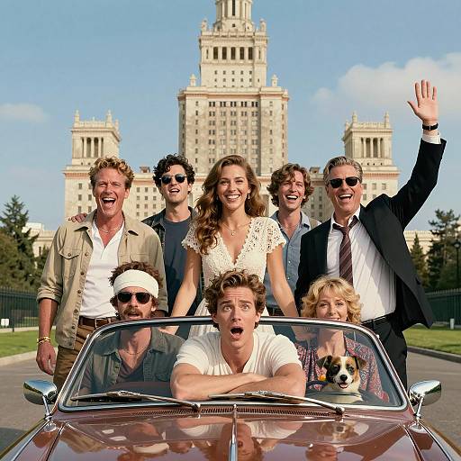 Joyful Movie Poster with Classic Car