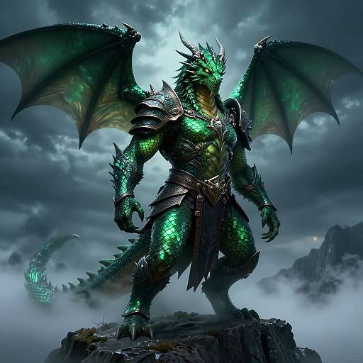 Emerald Dragonborn Warrior on Misty Peak