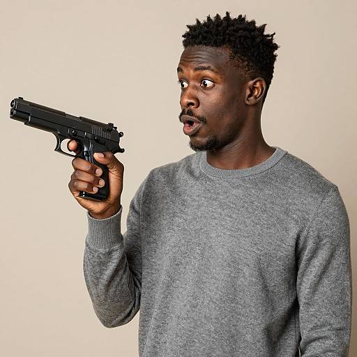 Surprised Young Man with Handgun