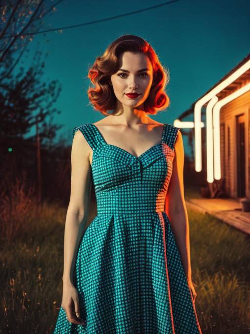 Retro Party Dress Woman in Neon Lights