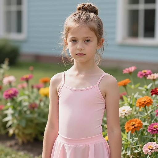 Young Girl in Ballet Outfit in Garden